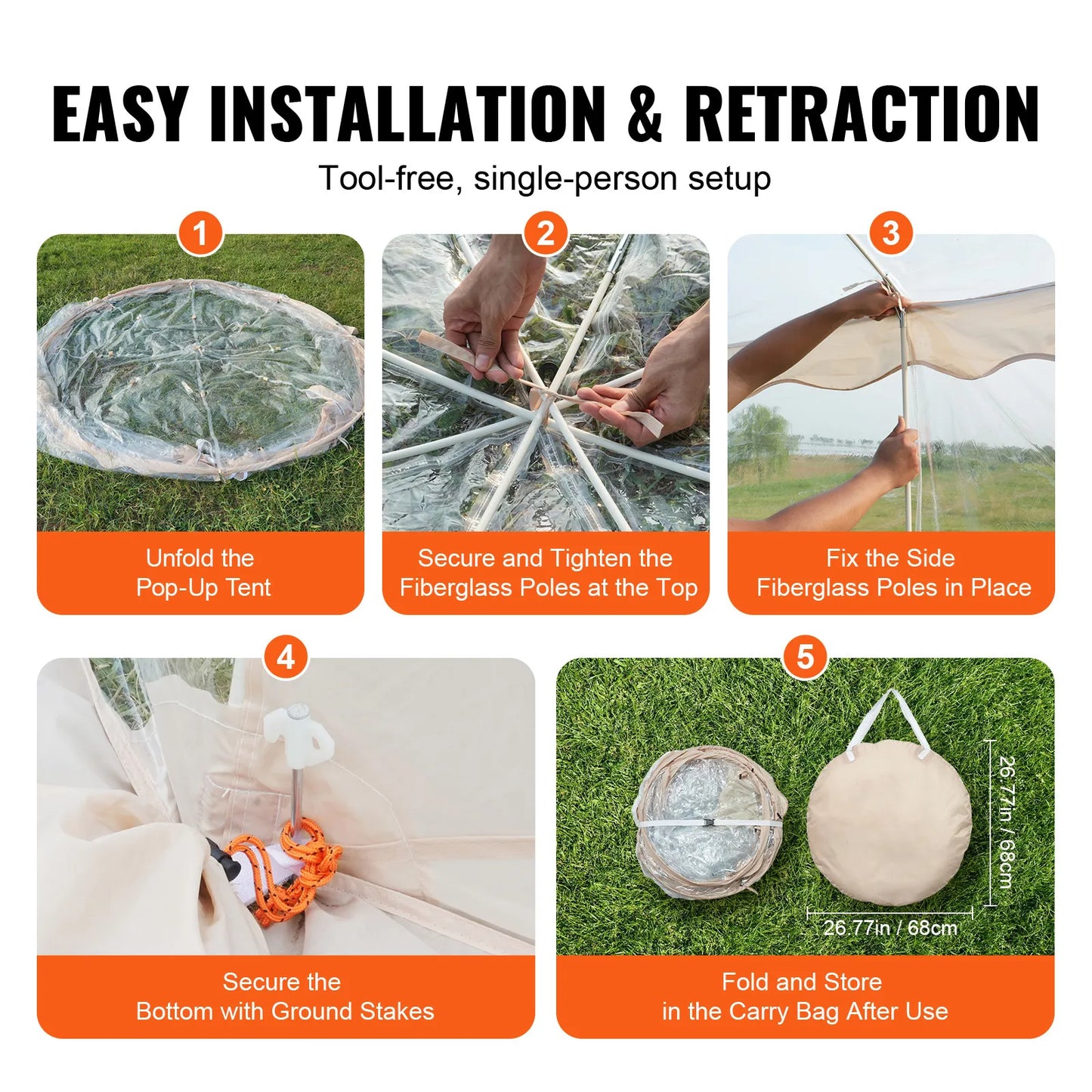 Instant Pop Up Clear Bubble Weatherproof Tent 4 To 8 People