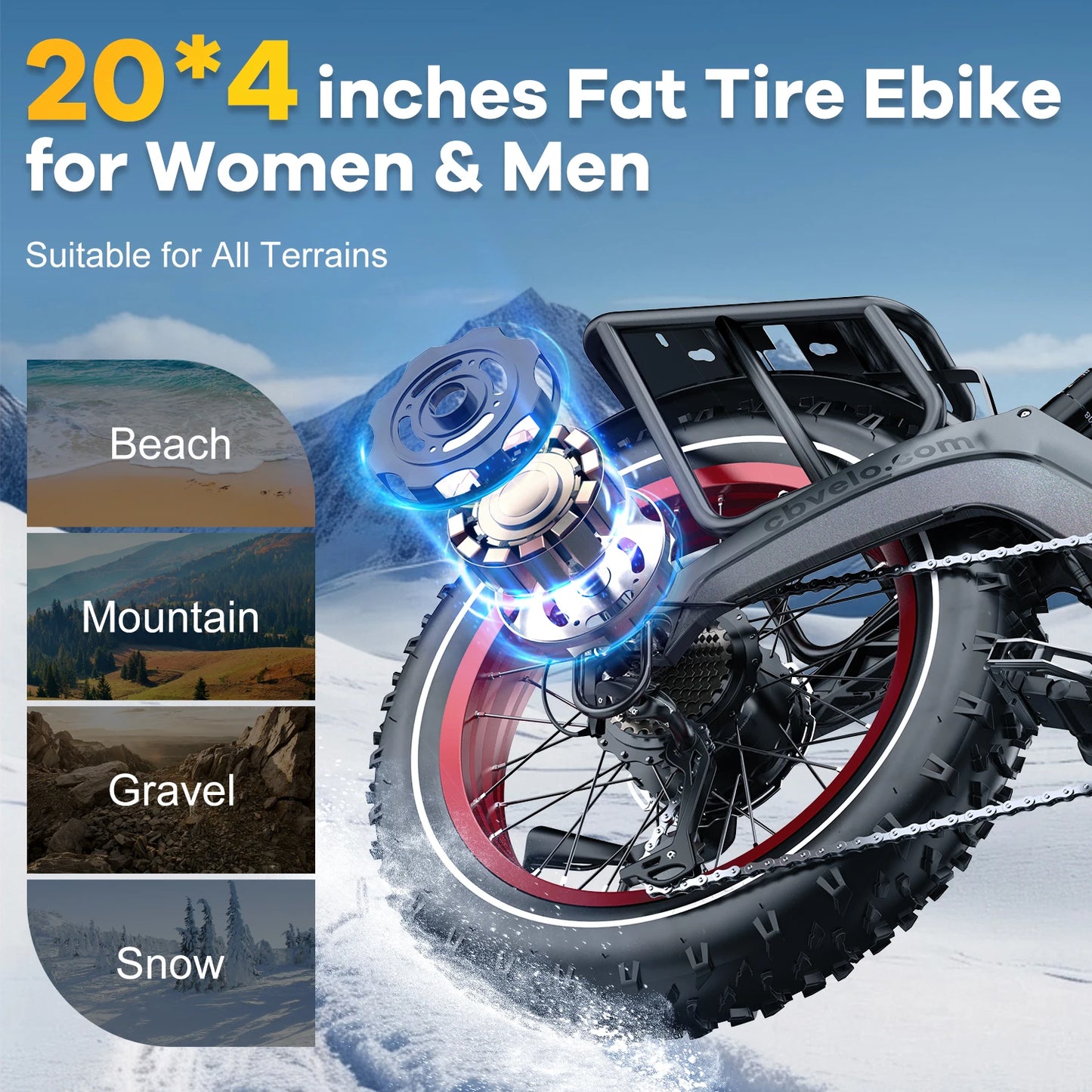 Foldable 1000W Electric Fat Tire Bike Removable 48V Battery