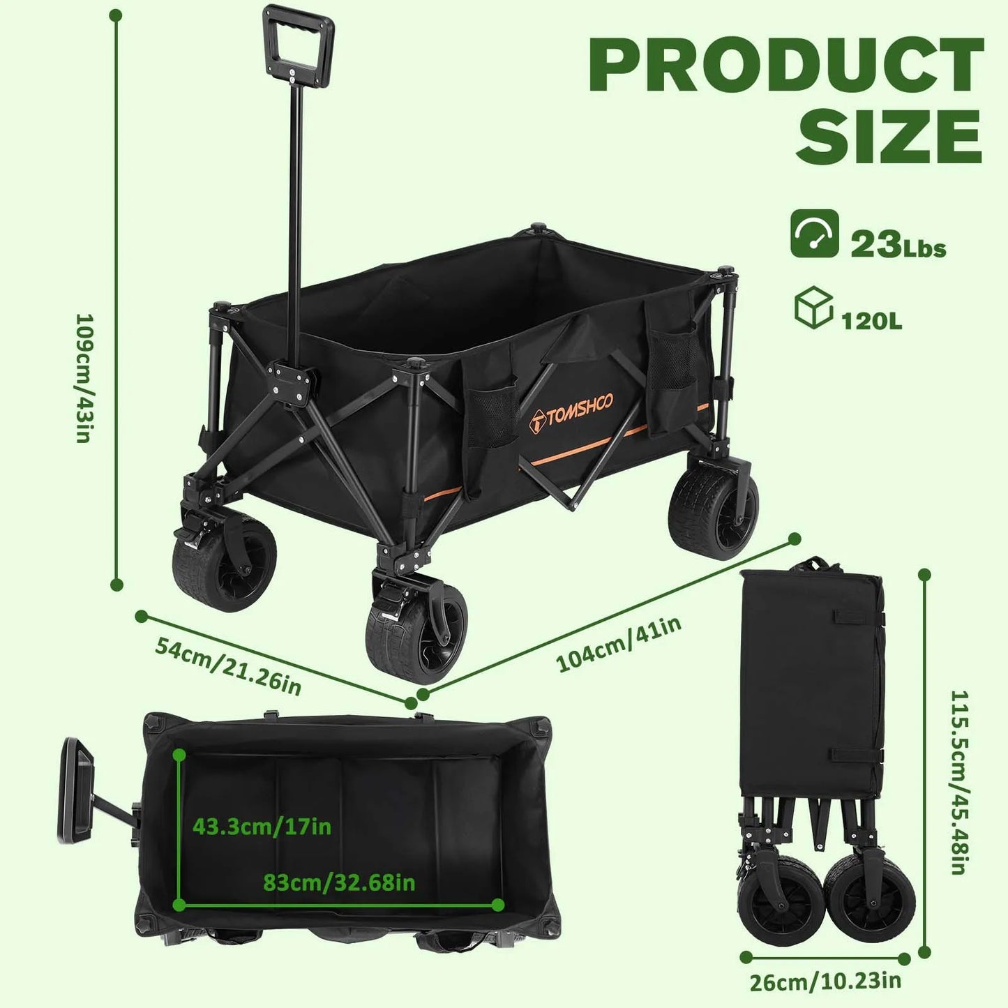 Tomshoo Collapsible Folding Wagon Cart Portable Large Capacity Camping Wagon All Terrain Foldable Wagon Heavy Duty Utility Wagon
