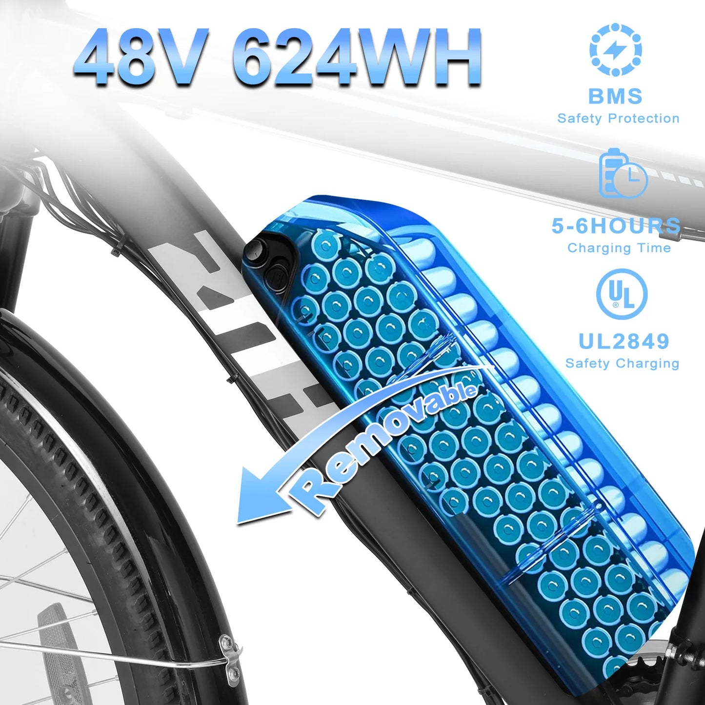 1000W 48V Electric Mountain Bike 26 Inch Removable Battery