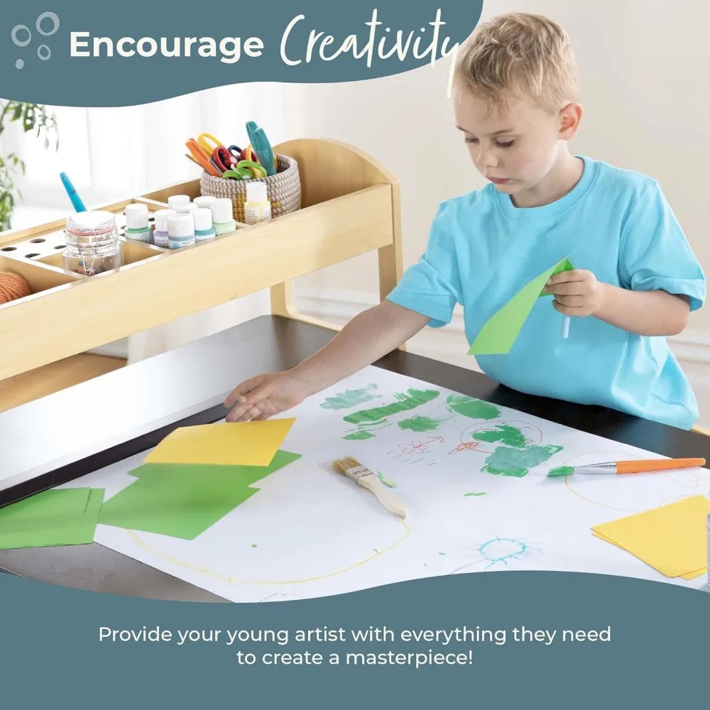 Art and Craft Children's Desk and Chair, Equipped with Storage Shelves, Boxes, Preschool, Activity Children's Desk