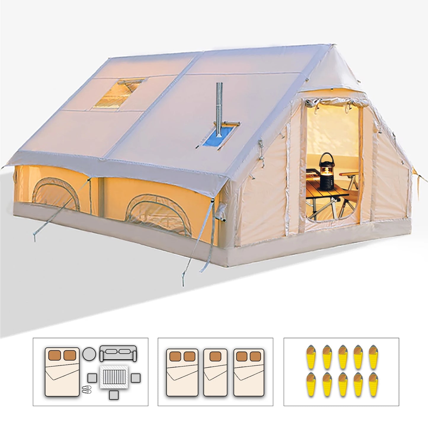 Large Inflatable Camping Tent with Hand Pump Easy Setup Portable Tent for Camping 129 Square Feet Capacity