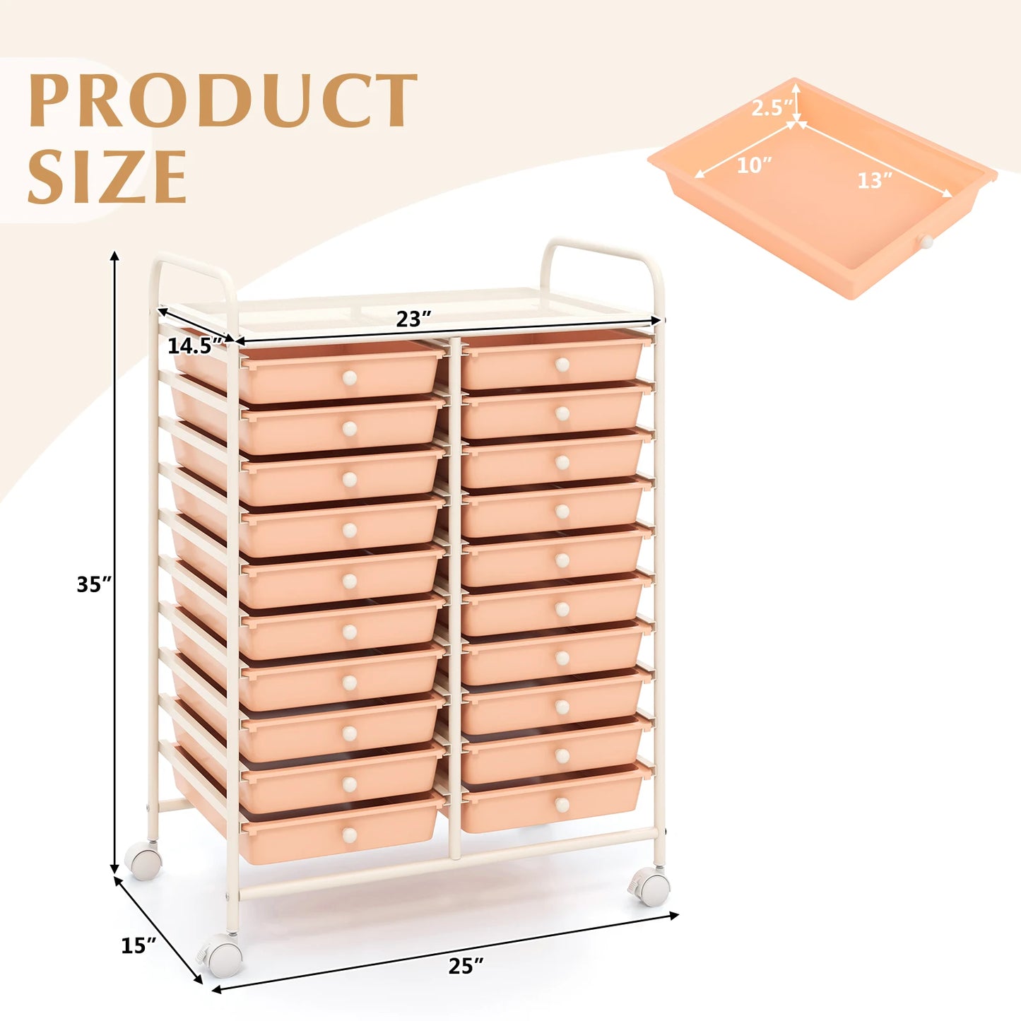 20 Drawers Rolling Storage Cart Art Craft Organizer on Wheels Multipurpose