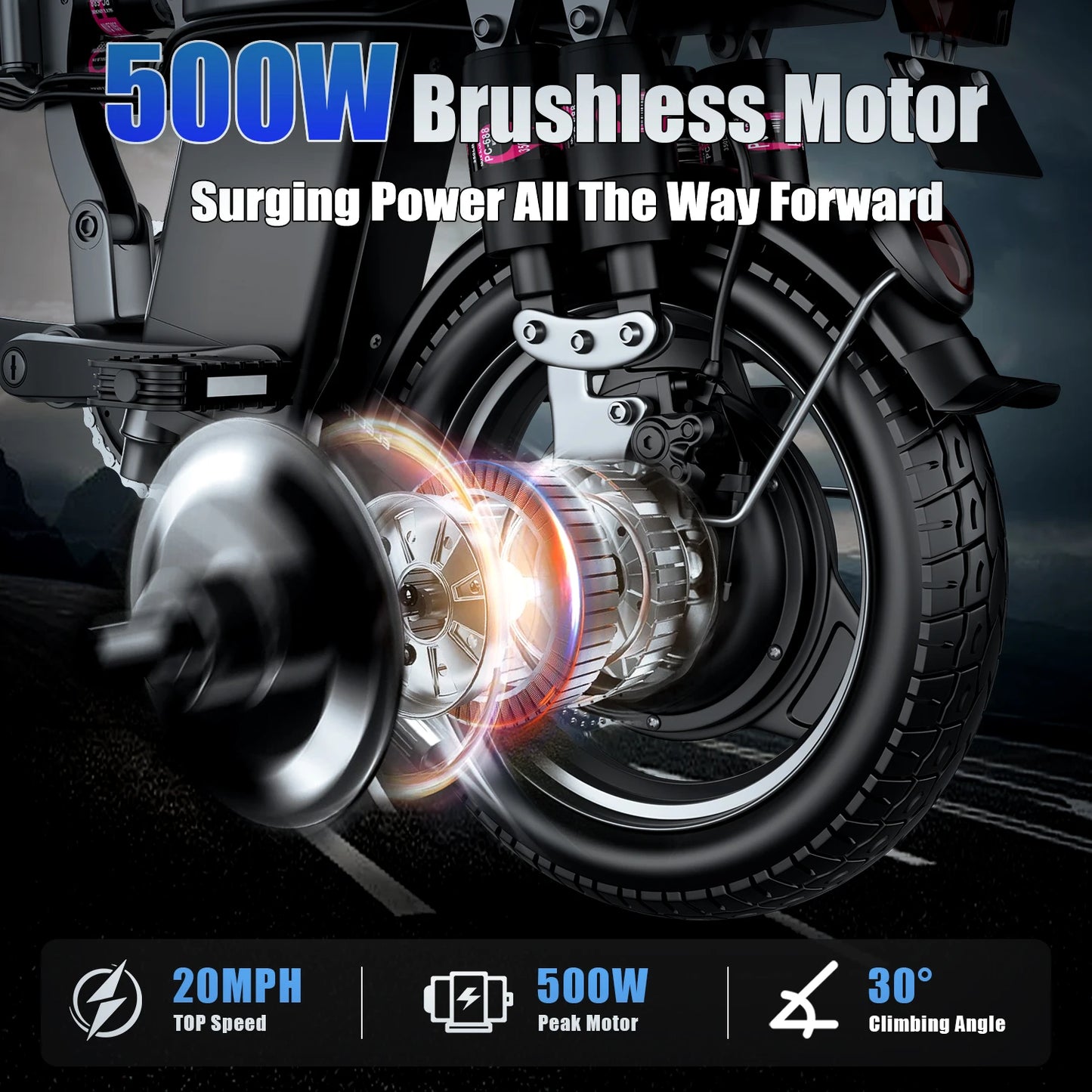Electric Bike for Adults with 48V 15AH Removable Battery 20MPH 35Miles 500W Brushless Motor Commuting Motorcycle Ebike for Women and Men