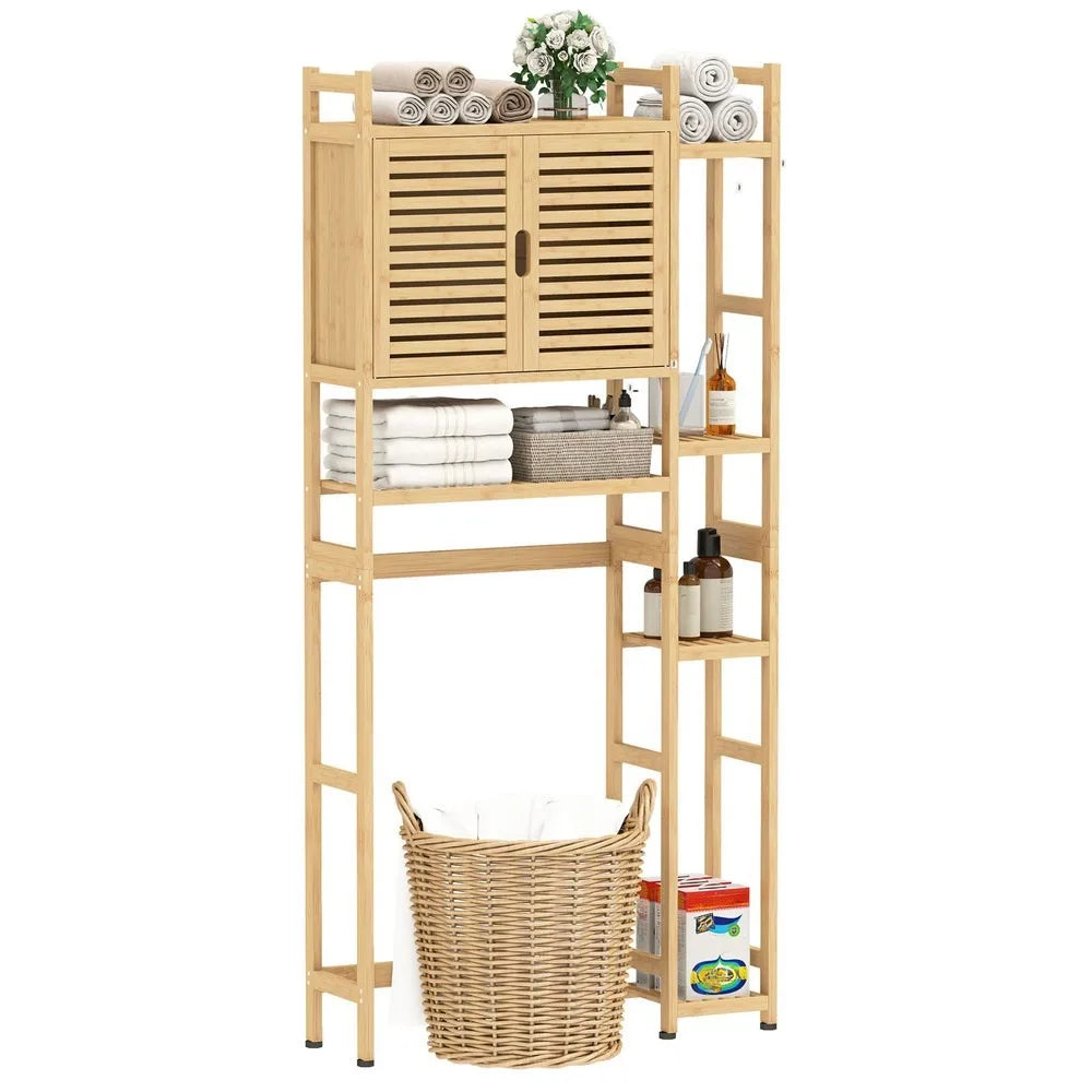 Bamboo Over The Toilet Storage Cabinet 5 Shelf Space Saver