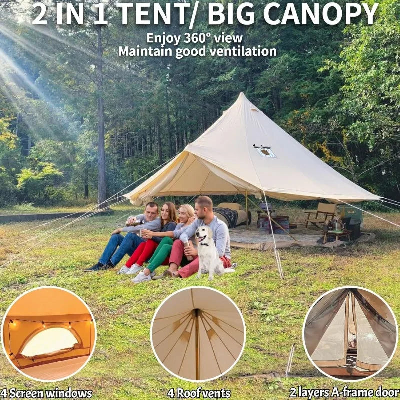 Danchel Outdoor B5Pro 4 Season Canvas Bell Tent with 2 Stove Jacks Glamping Yurt Tent for 4 6 or 8 Person Use