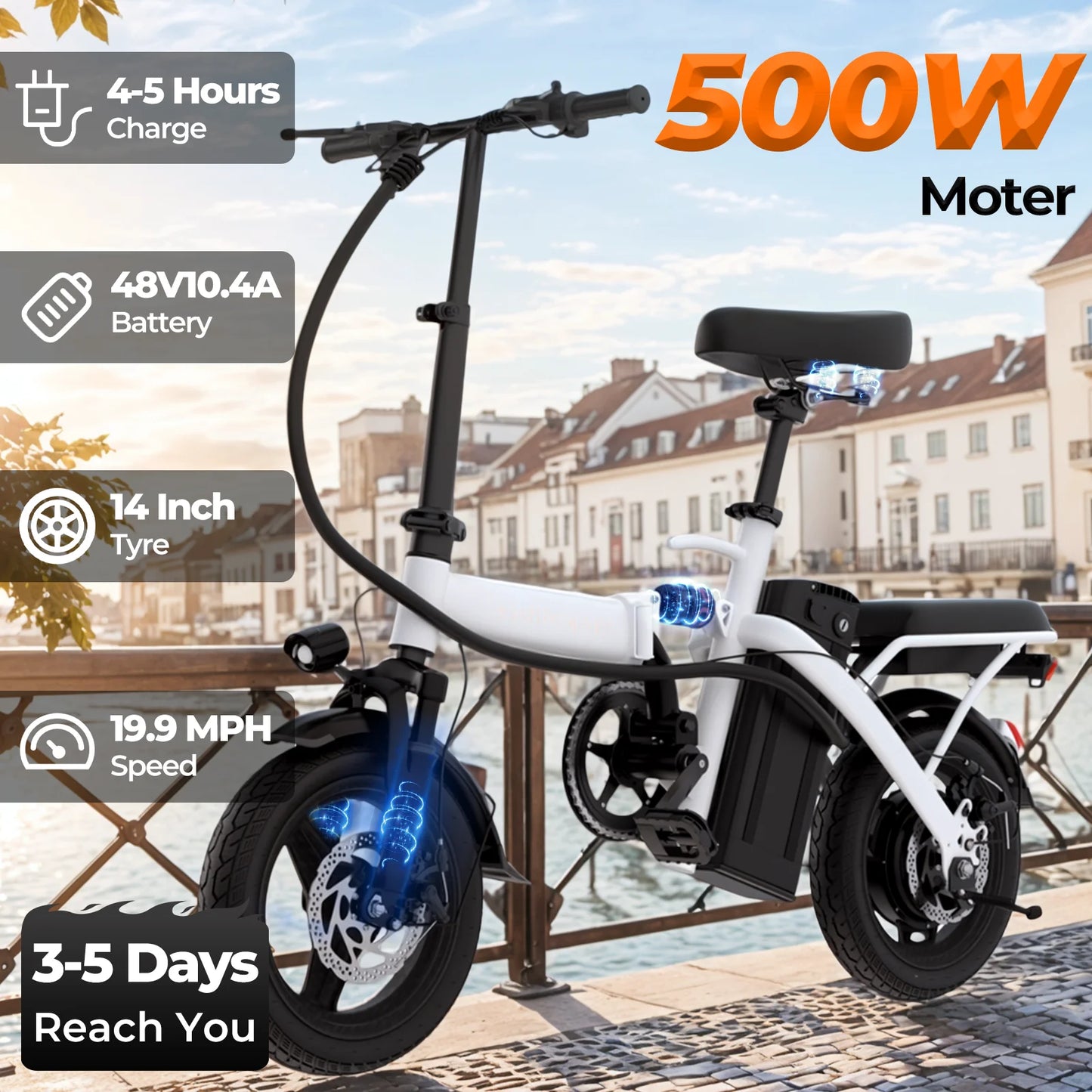 14 Inch Folding Electric Bike 500W Adult Commuter Battery