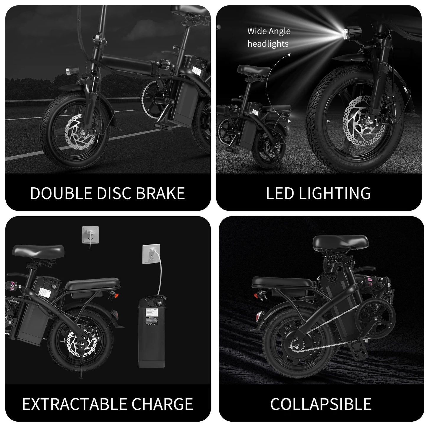 Adult folding basket electric bicycle, 400W high-speed 48V detachable battery, 14 inch front and rear double brake electric bicy