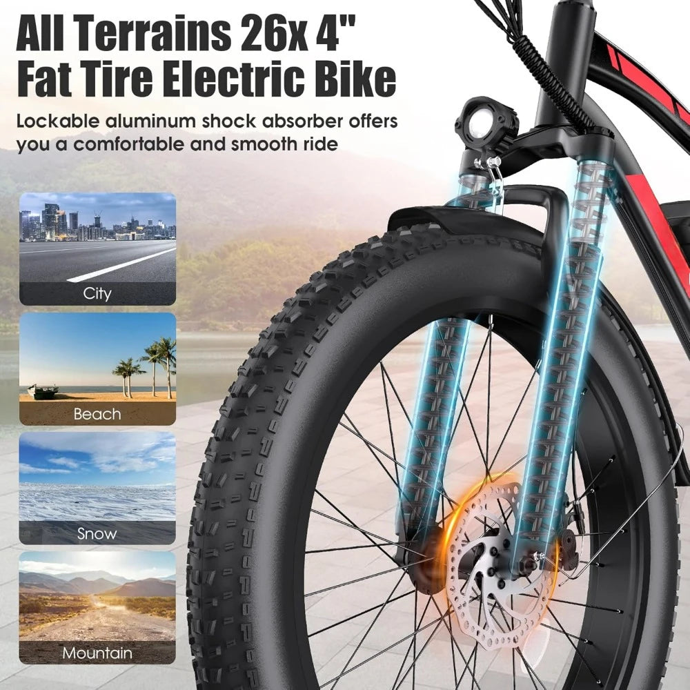 Electric Bike Peak 1000W Ebike 25MPH 60Miles Fat Tire