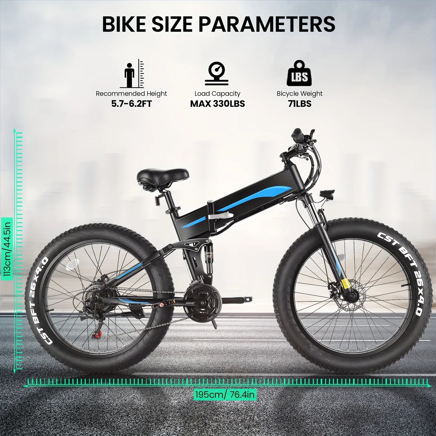 Fat Tire 26 Inch Foldable Electric Bike 500W Brushless Motor