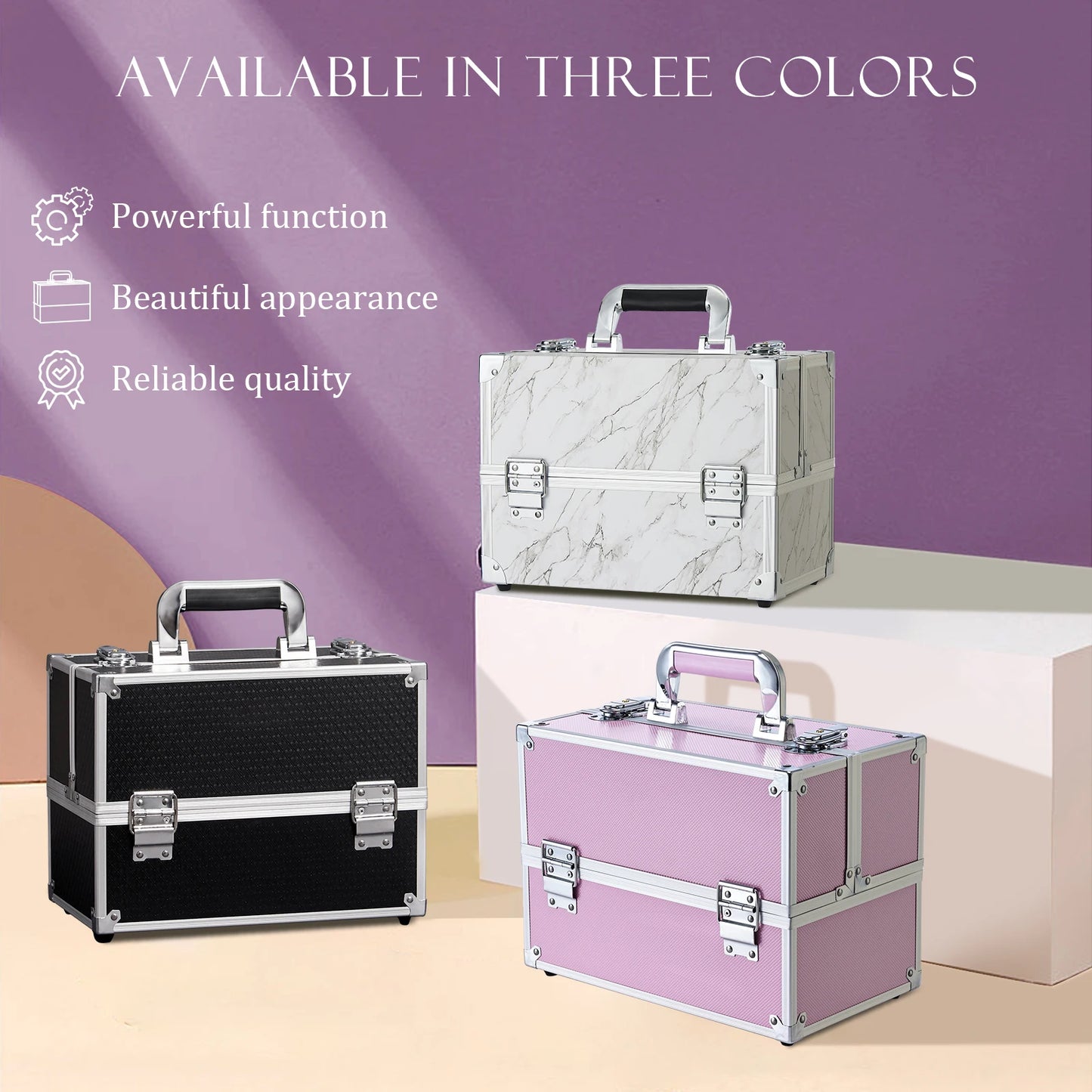 Professional Nail Suitcase Travel Portable Large Capacity Manicure Makeup Case with 6 Trays and Keys for Makeup Artists