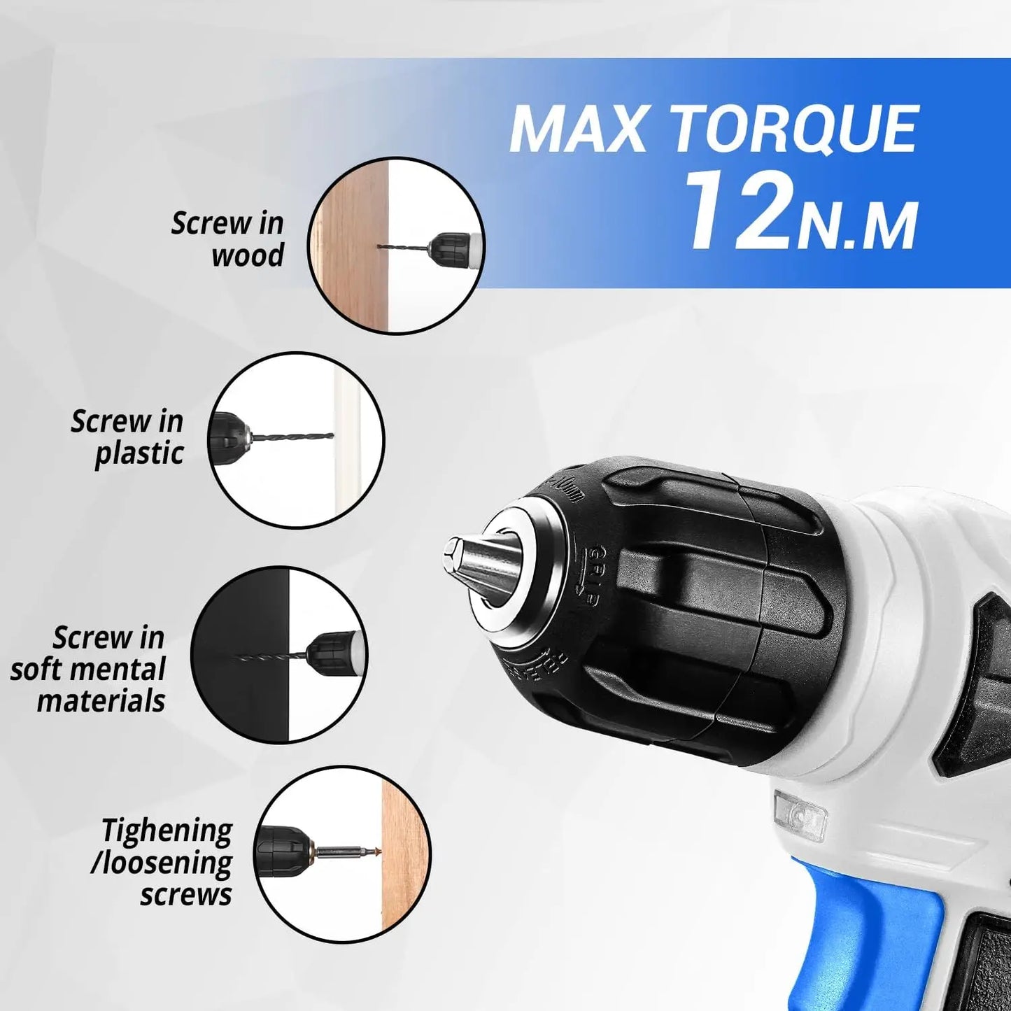 DEKO Drill Set: Tool Set with 8V Blue Cordless Drill, Home Tool Kit with Drill, Hand Tool Kits for Women 126 Piece