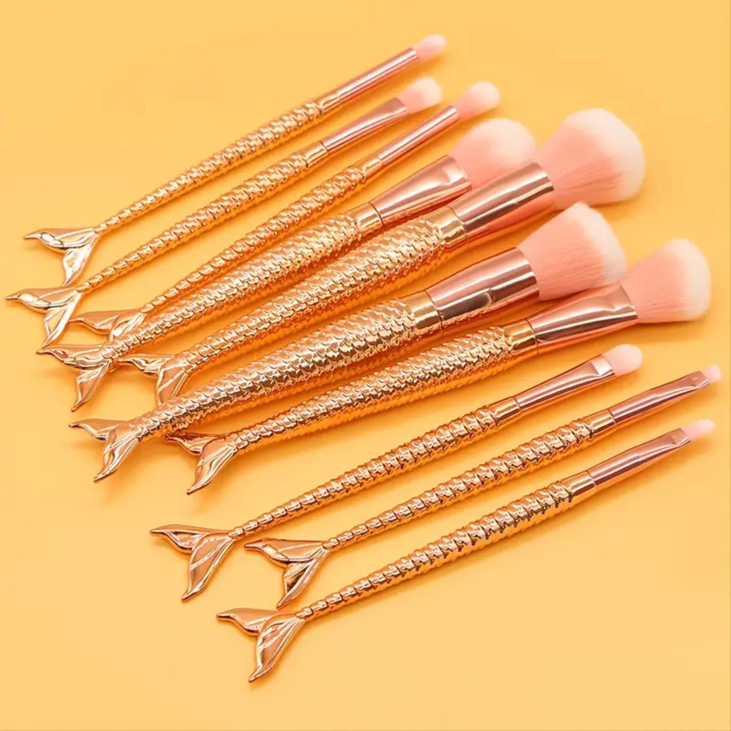 10pcs Rose Gold Glitter Makeup Brushes Set
