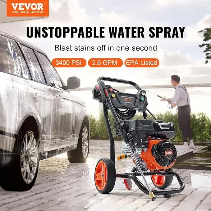 Gas Powered Pressure Washer 3400 PSI 2.6 GPM Copper Pump