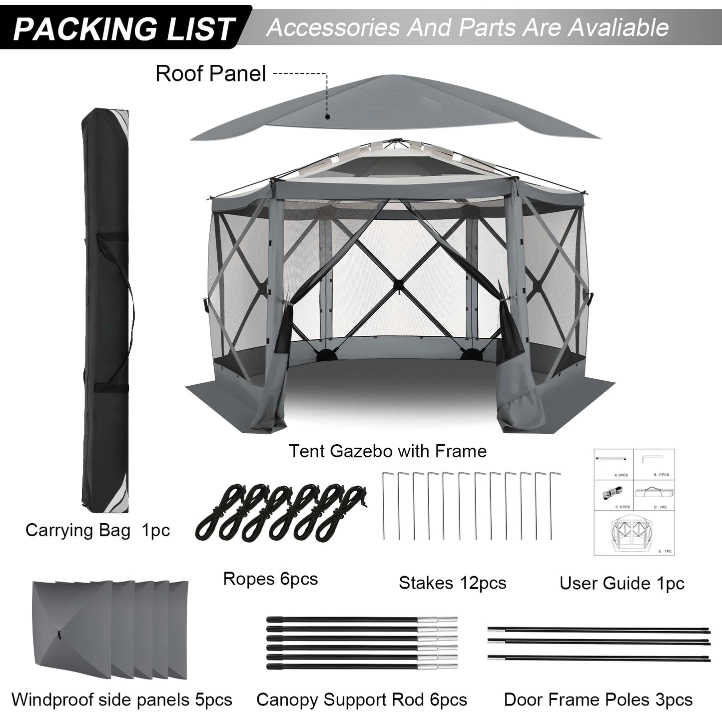 Pop Up Gazebo Screen Tent 12x12ft Outdoor Screened Gazebo with Removable Roof for Camping