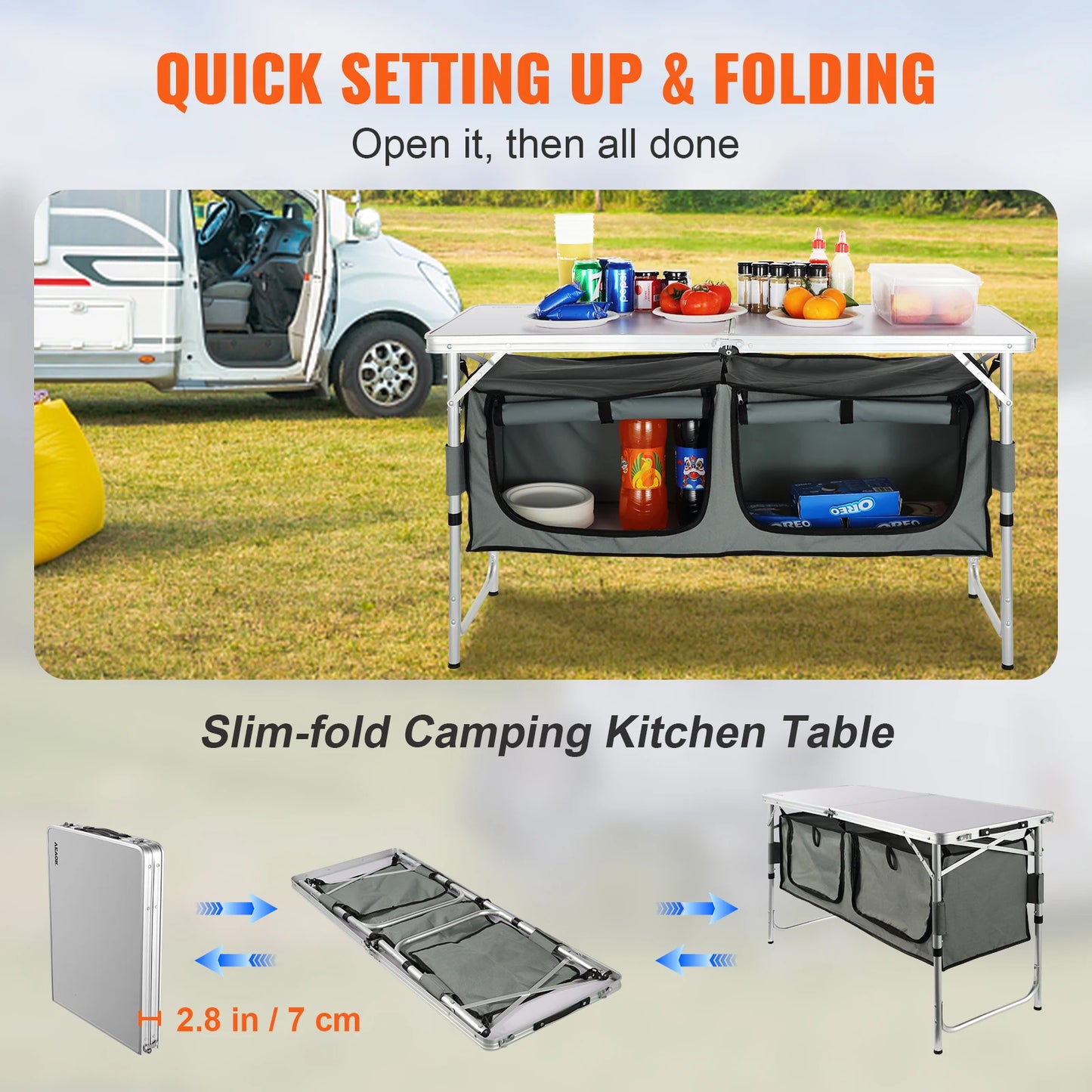 SucceBuy Camping Kitchen Table Quick Set Up Folding BBQ