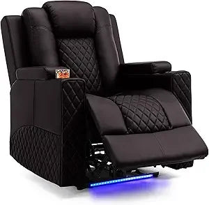 Power Recliner Chair PU Leather Massage Cup Holders LED