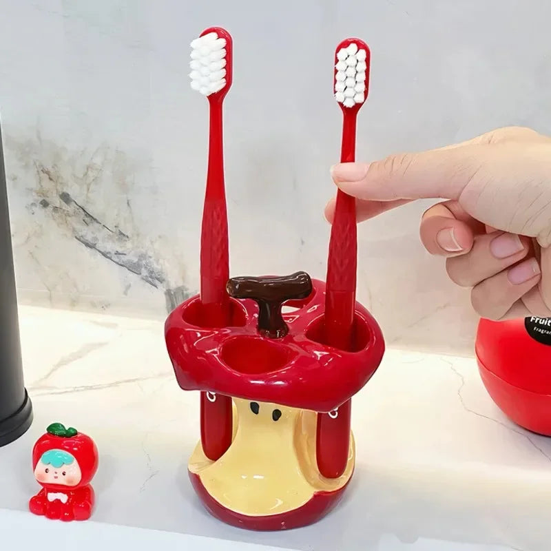 Apple Toothbrush Holder Ceramic Rack Makeup Brush Storage