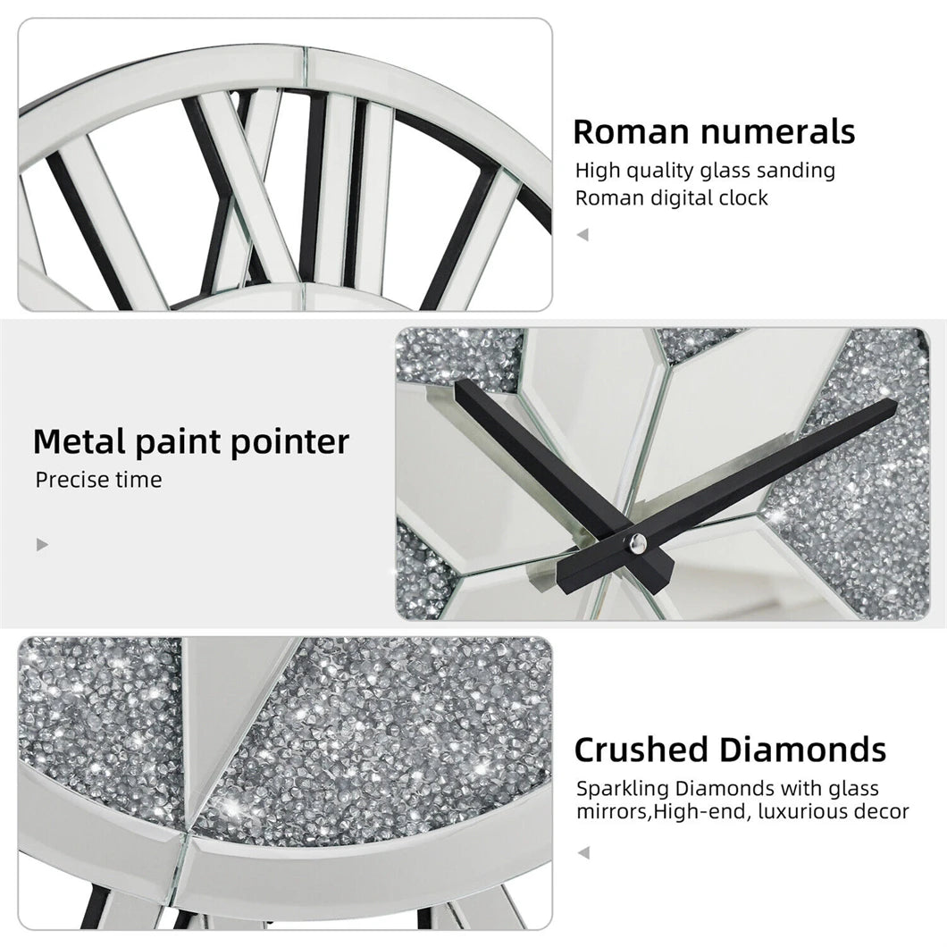 Large Mirrored Wall Clock 60cm Round Roman Numeral Skeleton