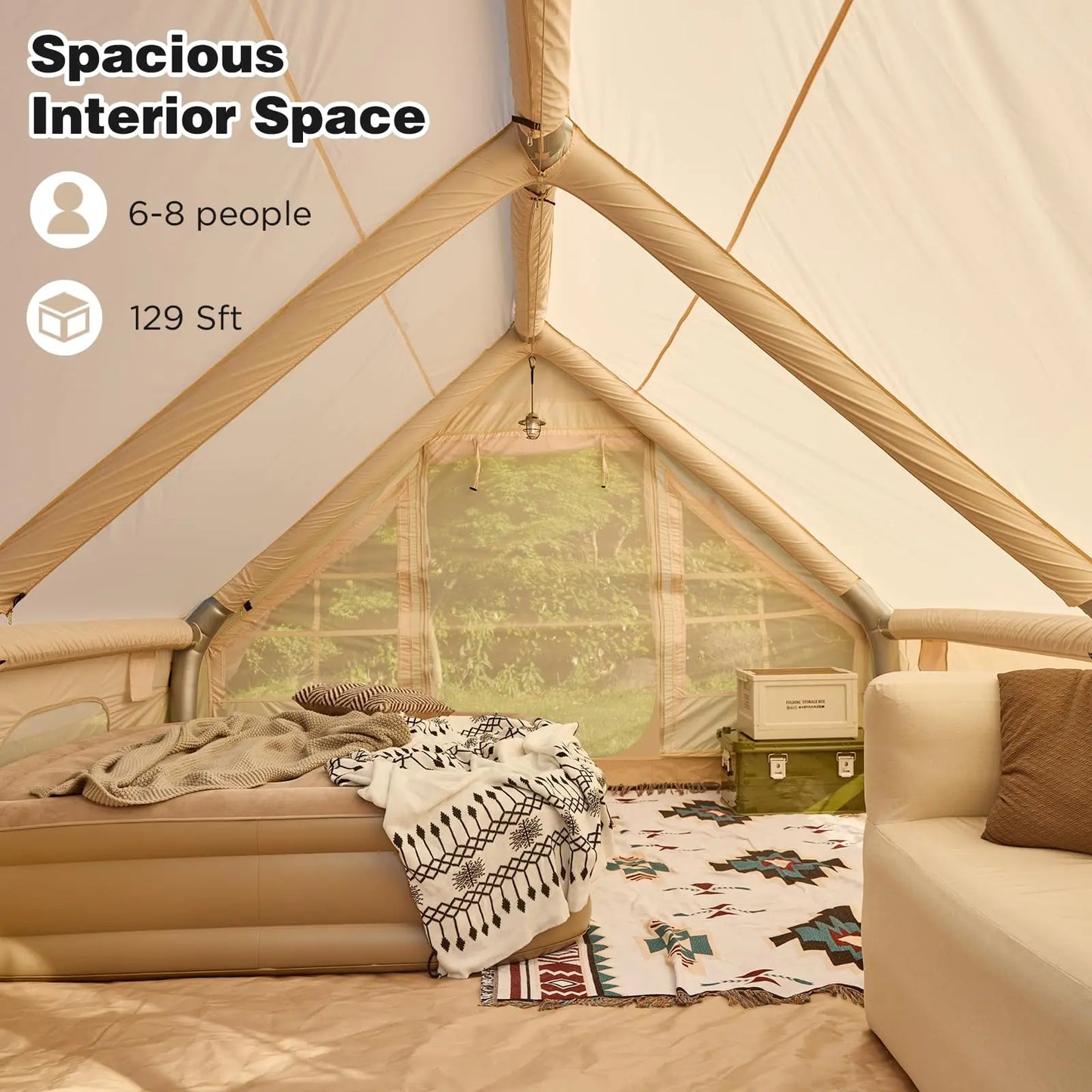 129 Square Feet Inflatable Camping Tent for 8 to 10 People