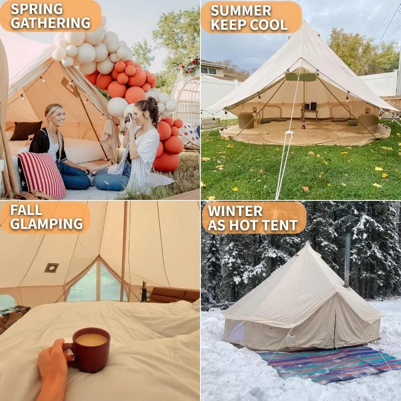 Danchel Outdoor B5Pro 4 Season Canvas Bell Tent with 2 Stove Jacks Glamping Yurt Tent for 4 6 or 8 Person Use