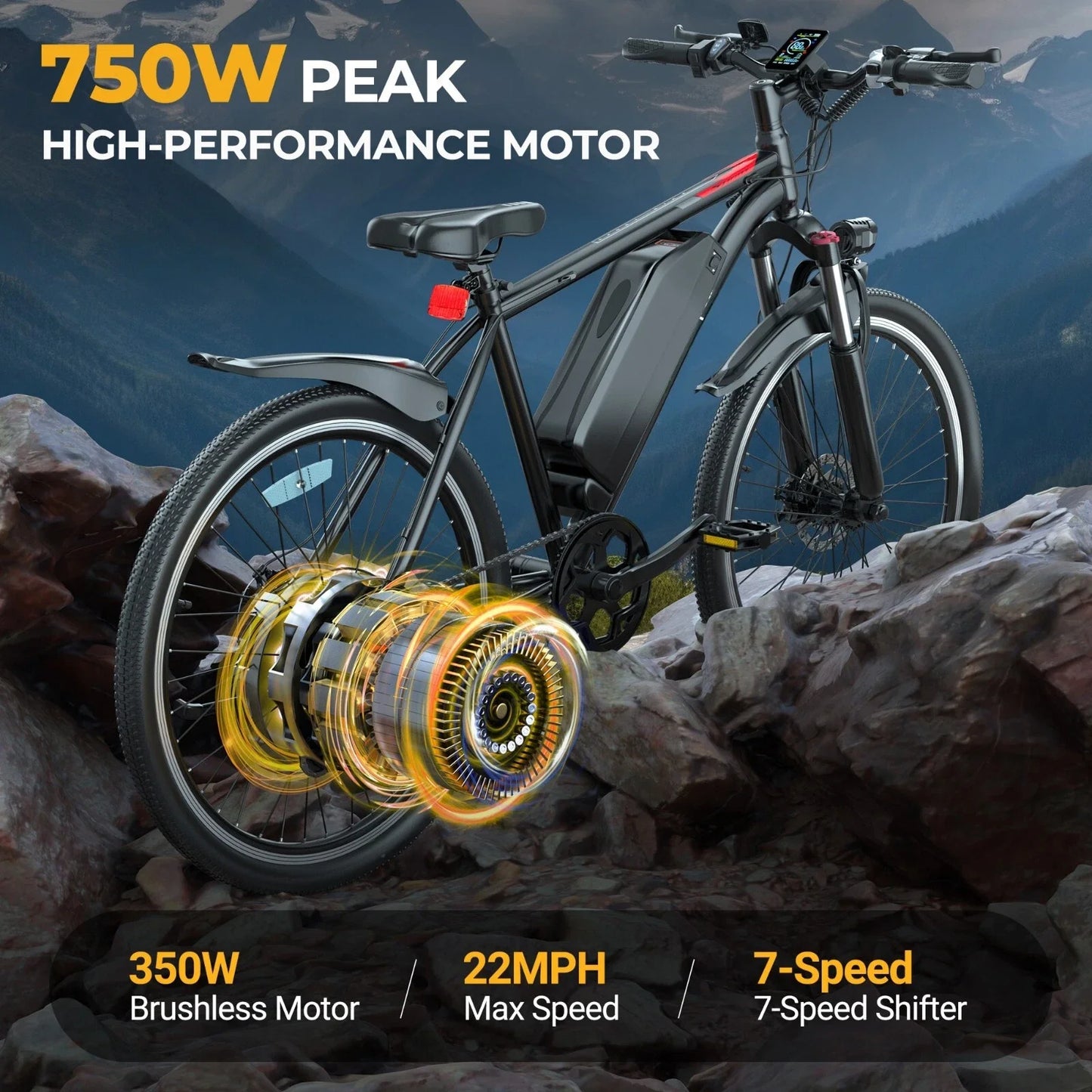 Ladped 26 Inch Electric Mountain Bike 750W 48V E Bike