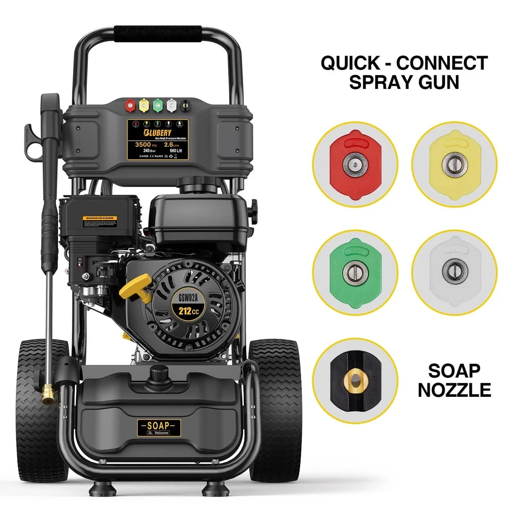 3500 PSI Gas Pressure Washer 2.6 GPM With 30ft Hose Nozzles