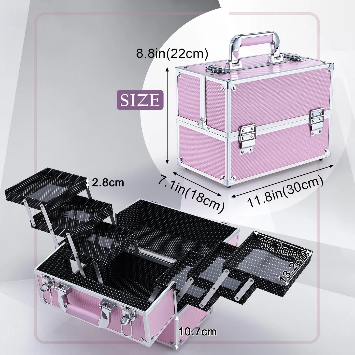 Professional Nail Suitcase Travel Portable Large Capacity Manicure Makeup Case with 6 Trays and Keys for Makeup Artists