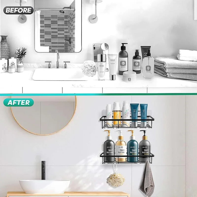 5 Pack Adhesive Shower Shelves No Drilling Shower Rack Black Storage Accessories