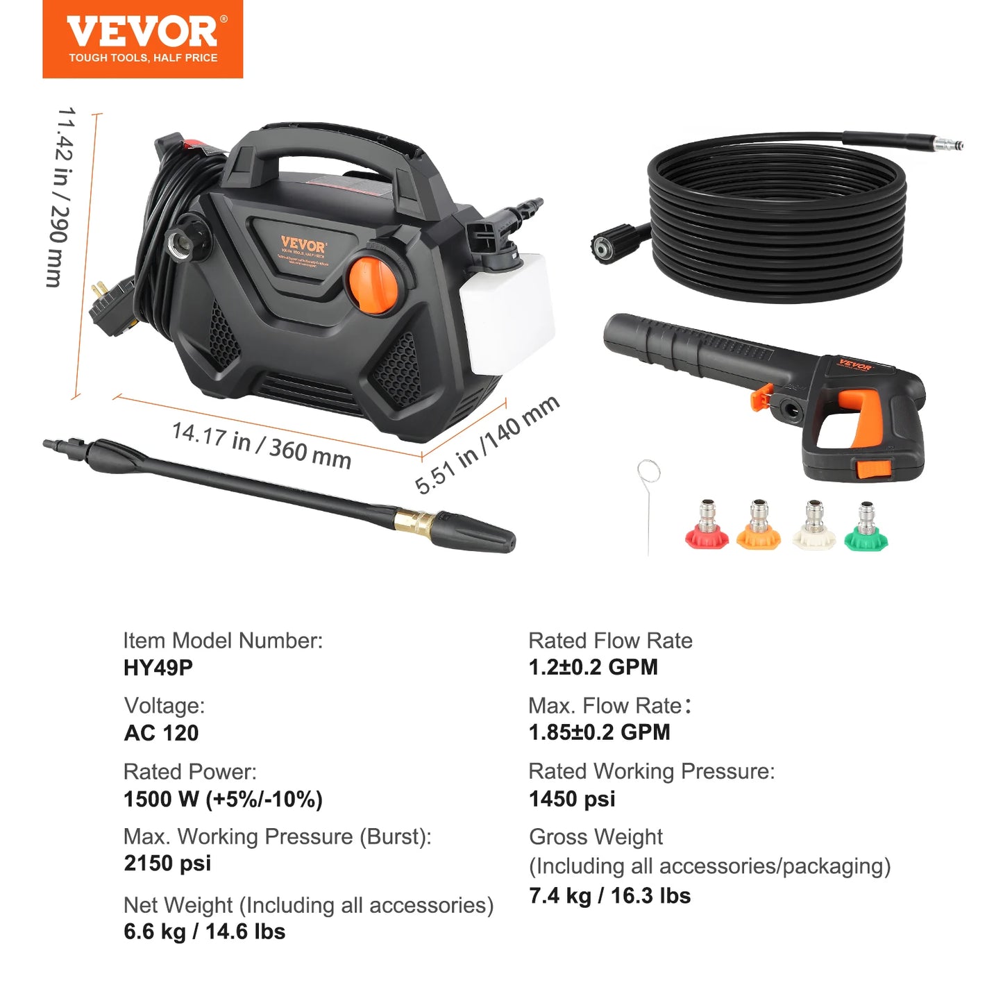 SucceBuy Electric 2150 PSI 1.85 GPM Foam Cannon 5 Nozzles