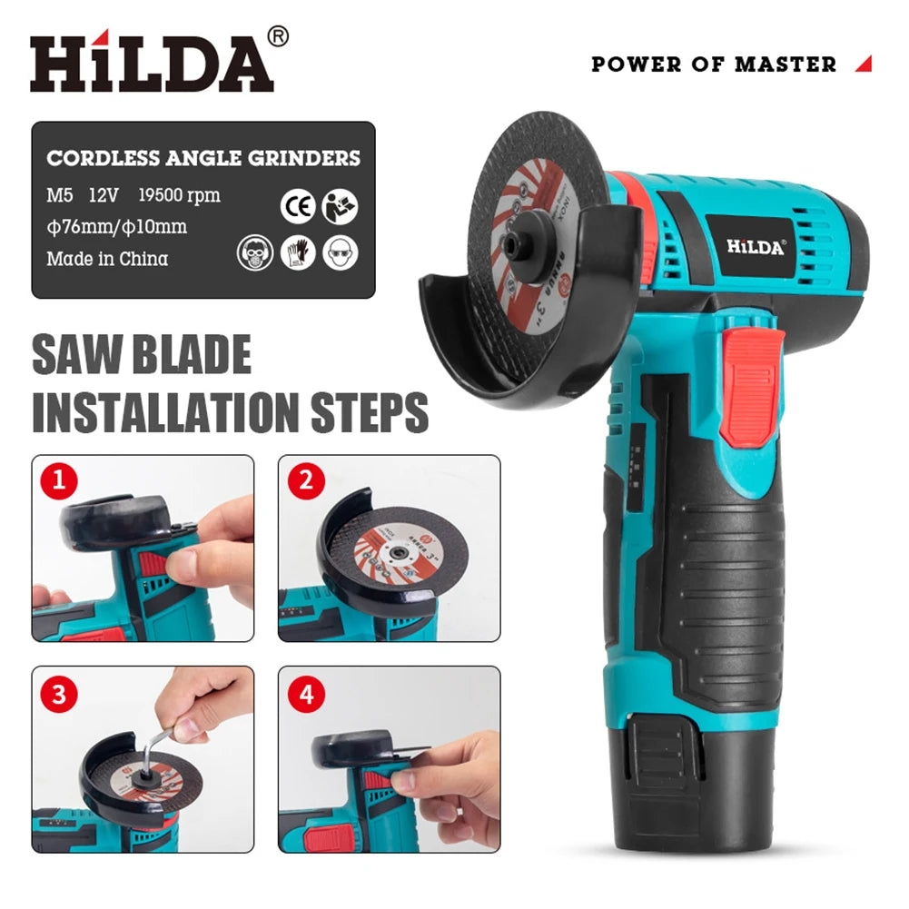 12V Mini Angle Grinder 19500RPM Cordless Diamond Cutting