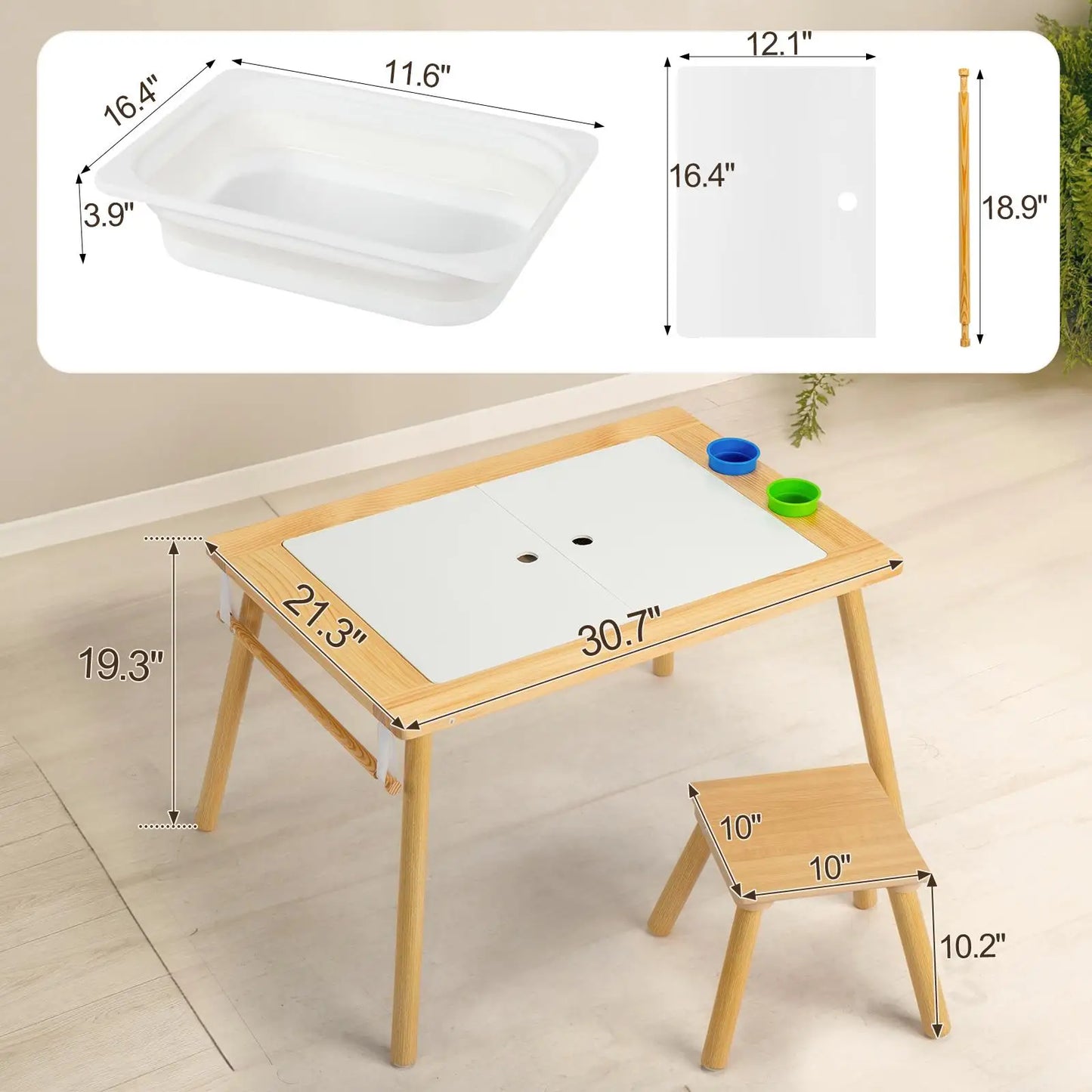 Multifunctional Kids Sensory Table with Stool & Storage Bins - Ideal for play , Study, Arts & Crafts - Wooden Activity Center