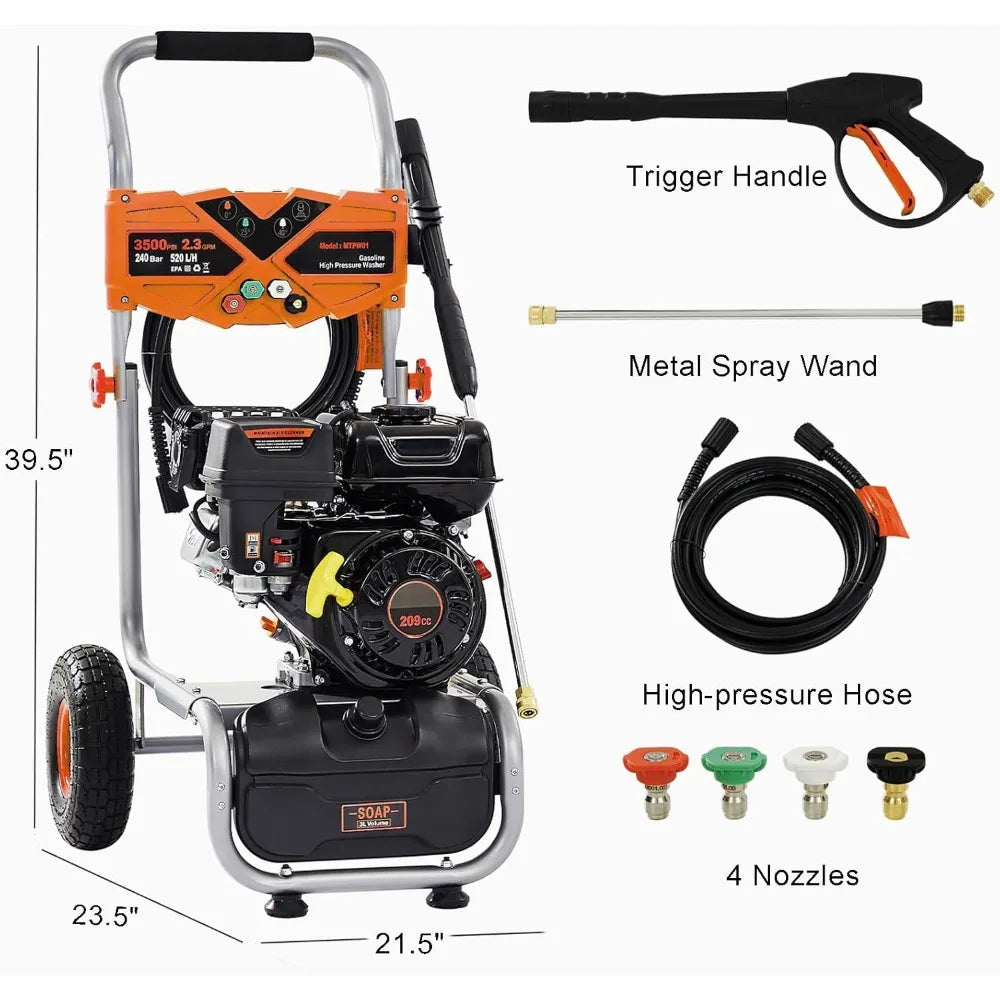 Gas Pressure Washer 3500 PSI 2.3 GPM Heavy Duty 7HP Engine