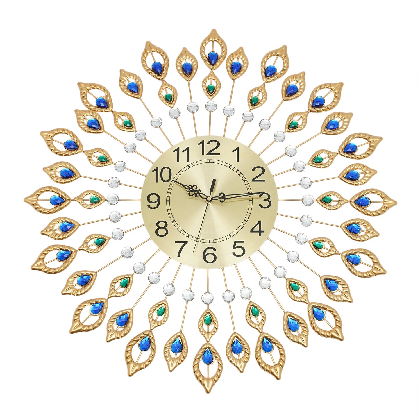 Decorative Wall Clock with Peacock Feather Design Quartz Movement Silent Ideal for Home and Office