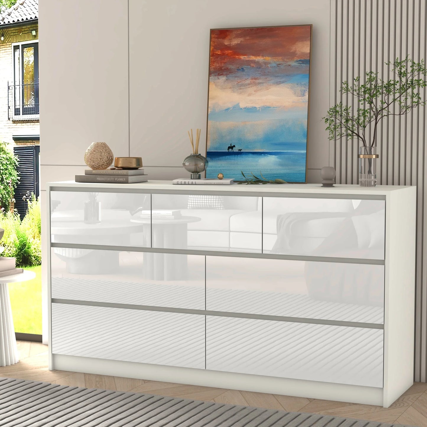 7 Drawer Dresser for Bedroom, 55 Inch Modern Chest