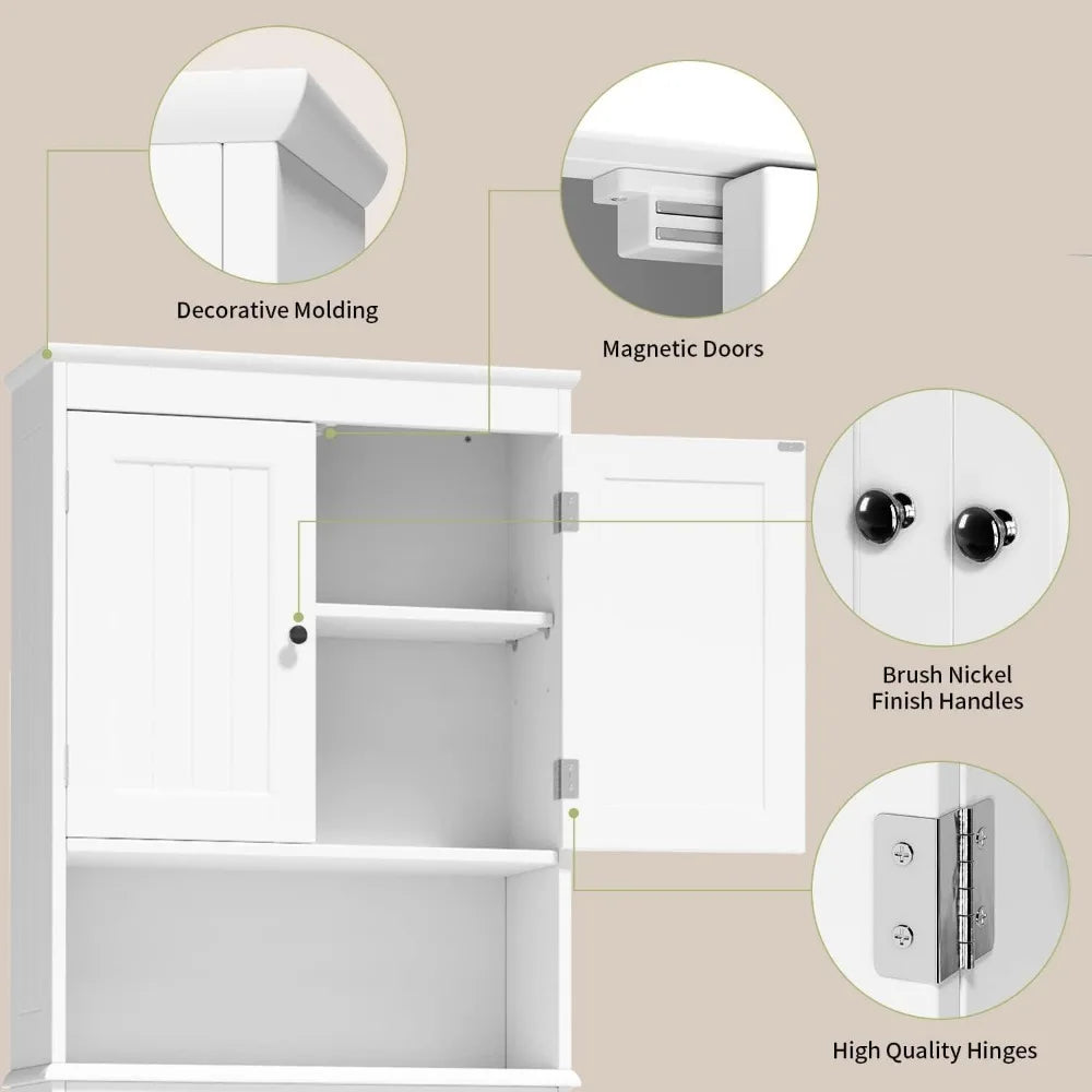 Adjustable Shelf and Double Doors, Bathroom Space Saver, Storage Shelves