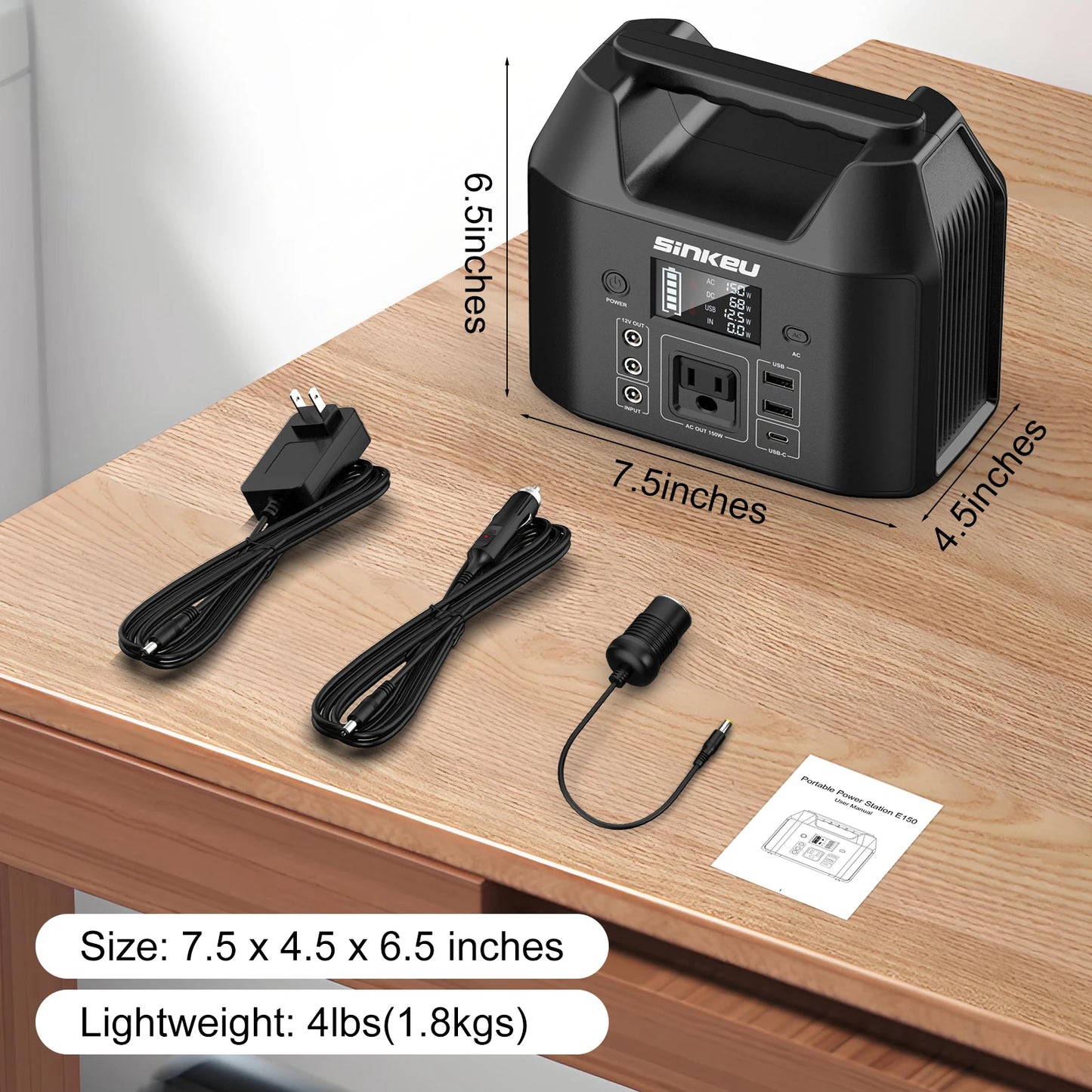 150W Portable Power Station with 122.8Wh LiFePO4 Battery Solar Generator Power Bank AC 110V and LED Flashlight for Camping Home and RV