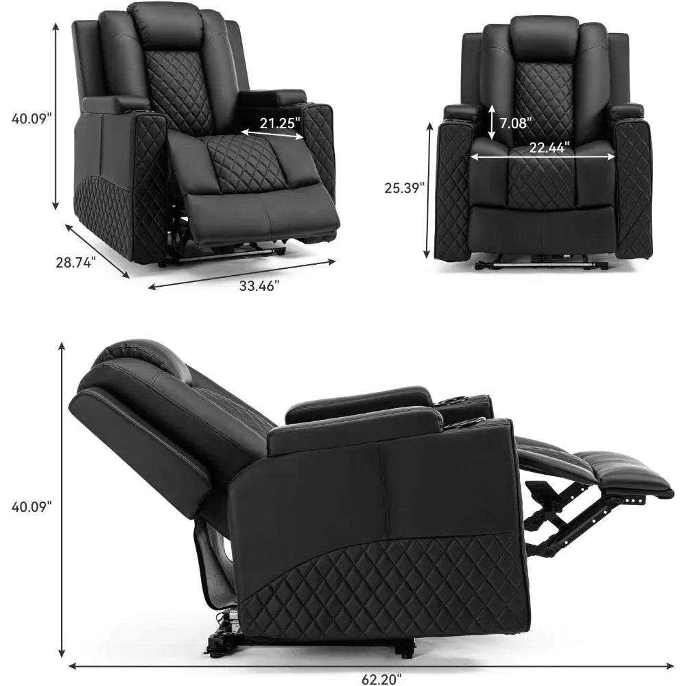 Power Recliner Chair PU Leather Massage Cup Holders LED