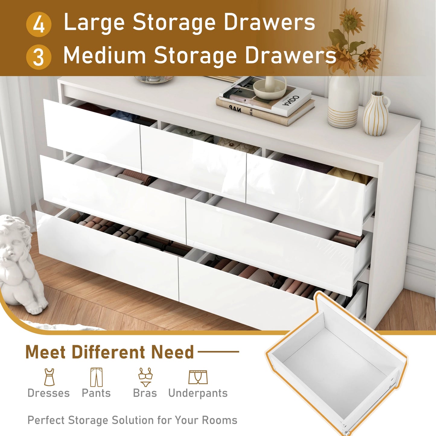 7 Drawer Dresser for Bedroom, 55 Inch Modern Chest