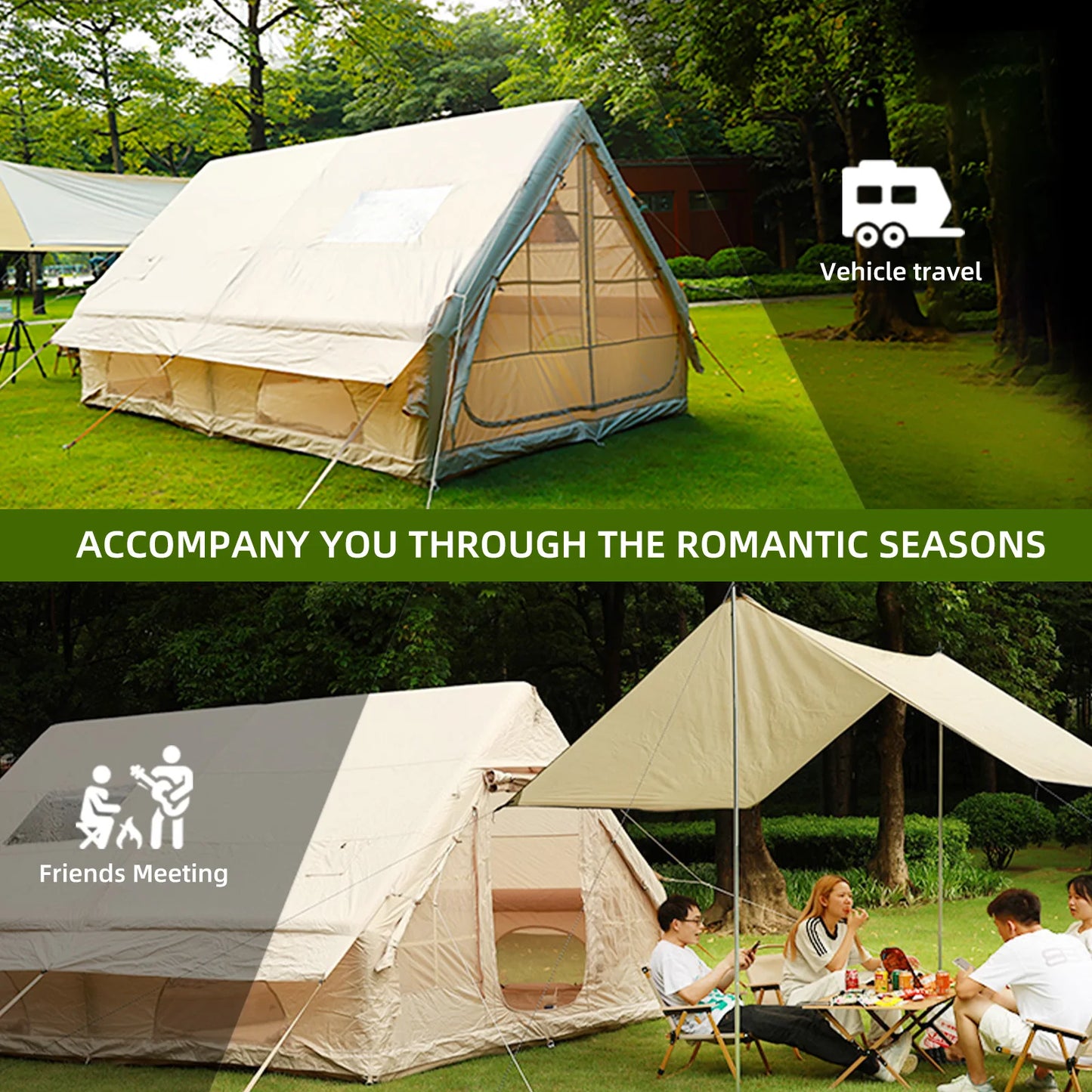 Large Inflatable Camping Tent with Hand Pump Easy Setup Portable Tent for Camping 129 Square Feet Capacity