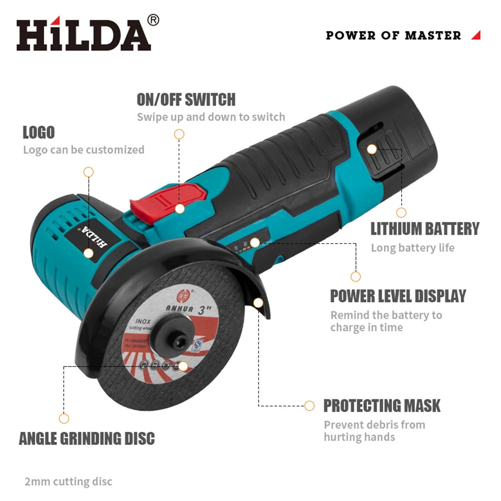12V Mini Angle Grinder 19500RPM Cordless Diamond Cutting