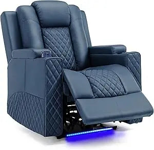 Power Recliner Chair PU Leather Massage Cup Holders LED
