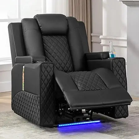 Power Recliner Chair PU Leather Massage Cup Holders LED