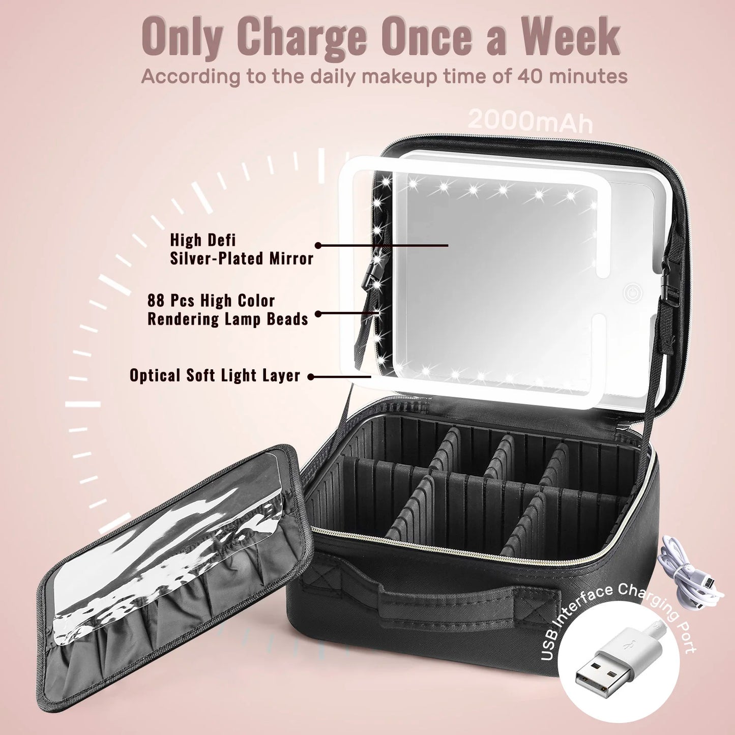 Travel Makeup Bag With LED Lighted Mirror For Home Gift