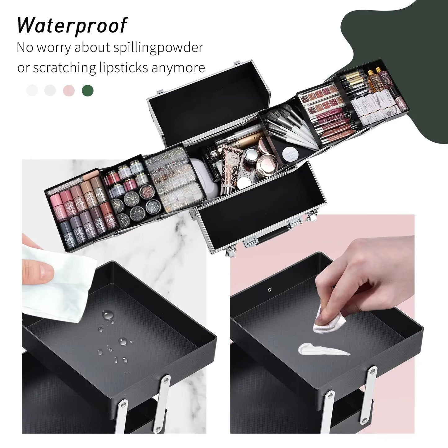 Professional Nail Suitcase Travel Portable Large Capacity Manicure Makeup Case with 6 Trays and Keys for Makeup Artists