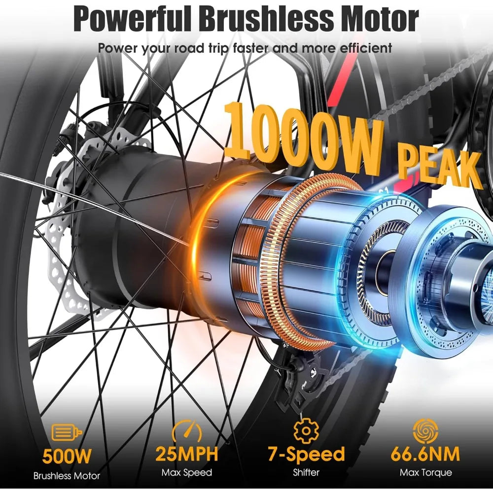 Electric Bike Peak 1000W Ebike 25MPH 60Miles Fat Tire