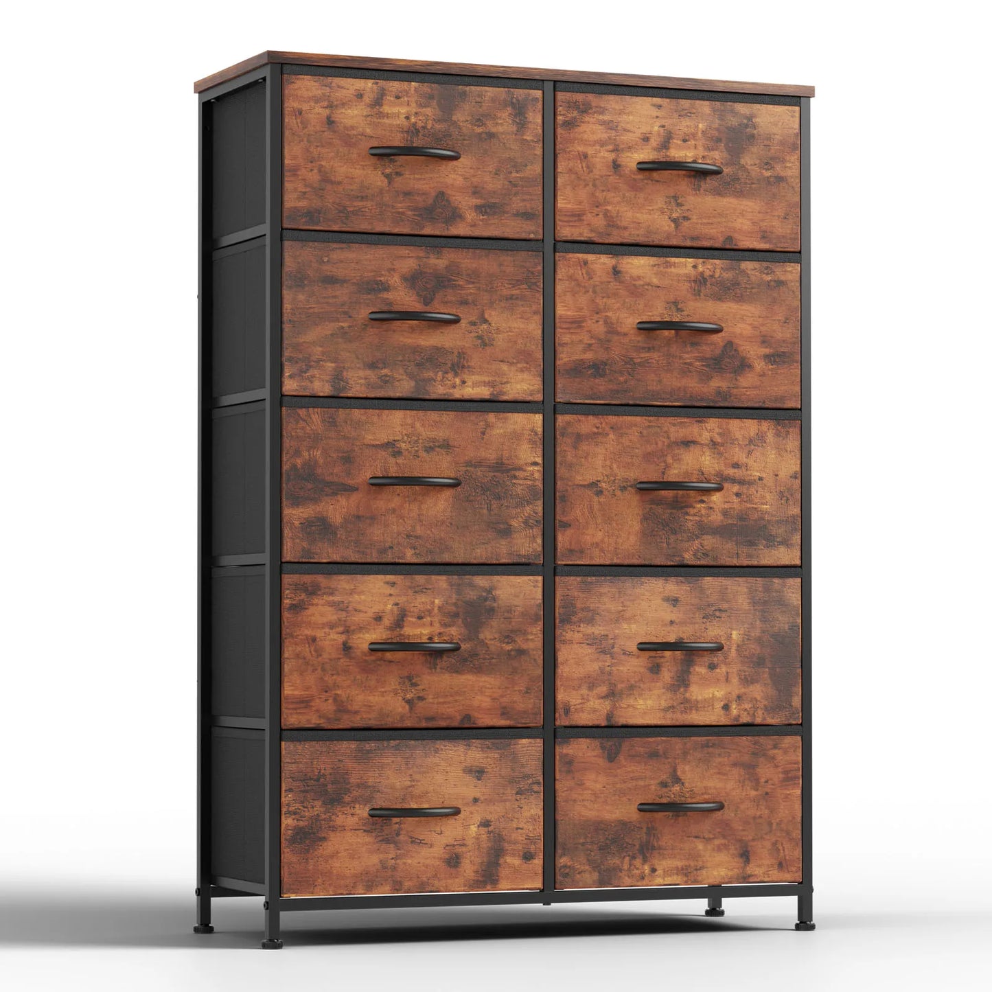 JHK Bedside Table With 10 Fabric Drawers Modern Nightstand Storage Cabinet Steel Frame Bedroom Furniture