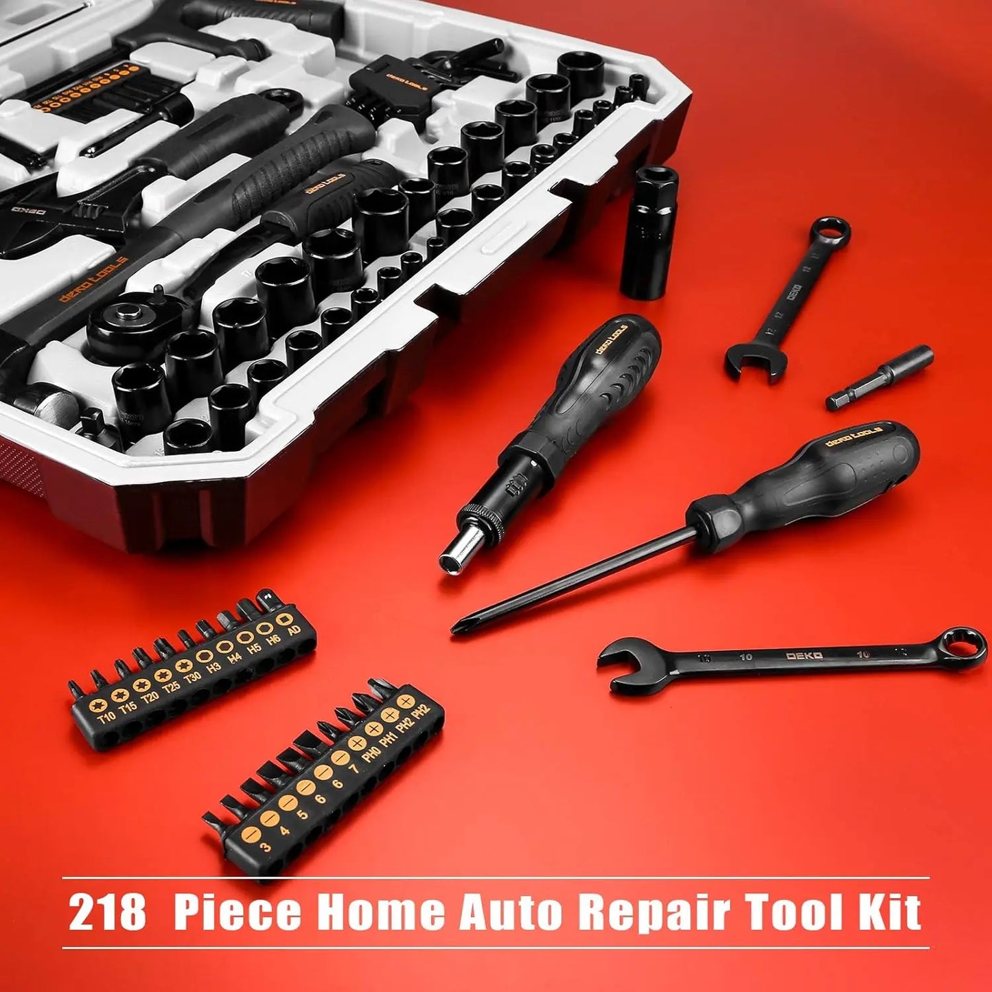 DEKO 218-Piece General Household Hand Tool kit, Professional Auto Repair Tool Set for Homeowner, General Household Hand Tool