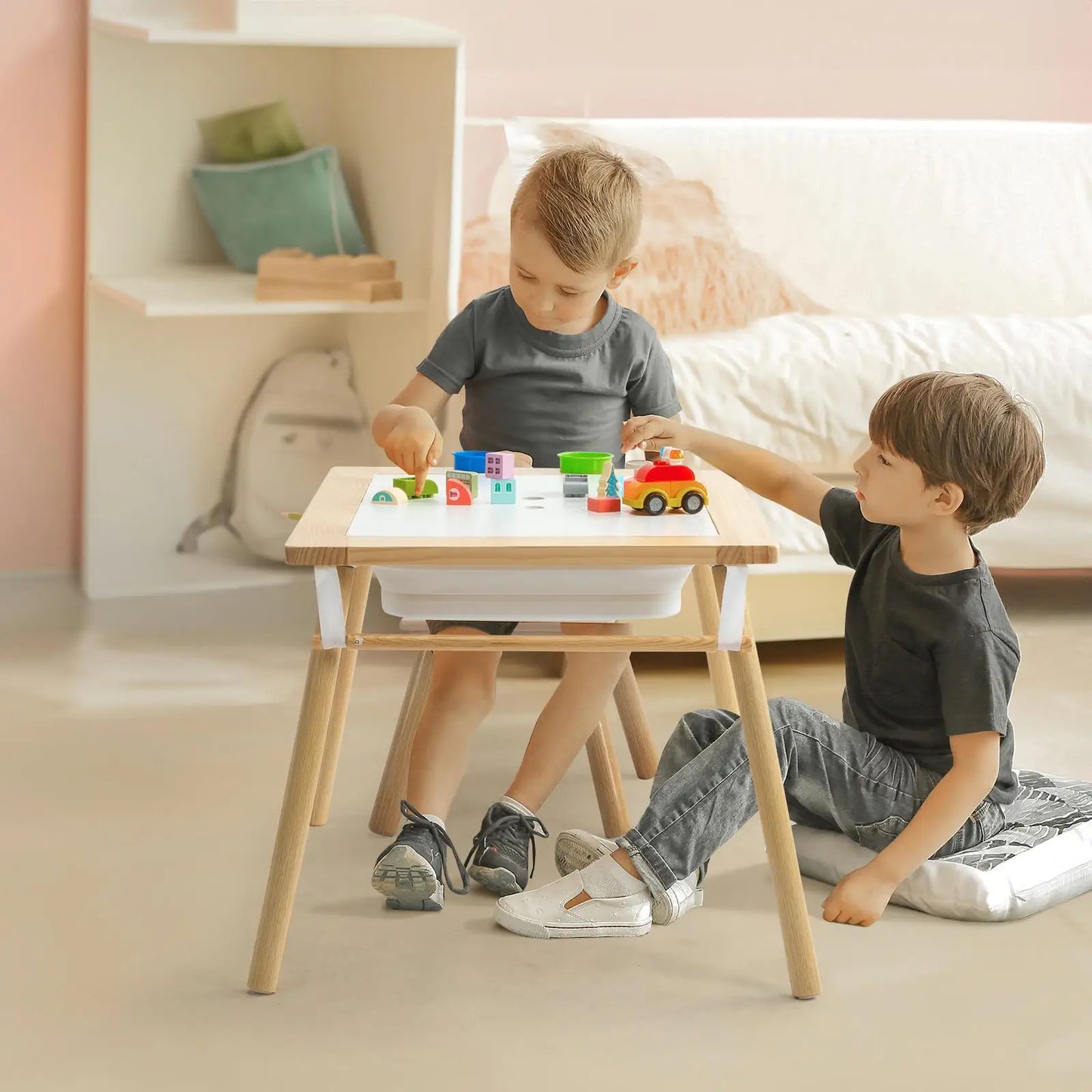 Multifunctional Kids Sensory Table with Stool & Storage Bins - Ideal for play , Study, Arts & Crafts - Wooden Activity Center