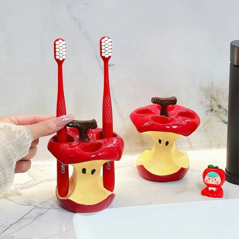 Apple Toothbrush Holder Ceramic Rack Makeup Brush Storage